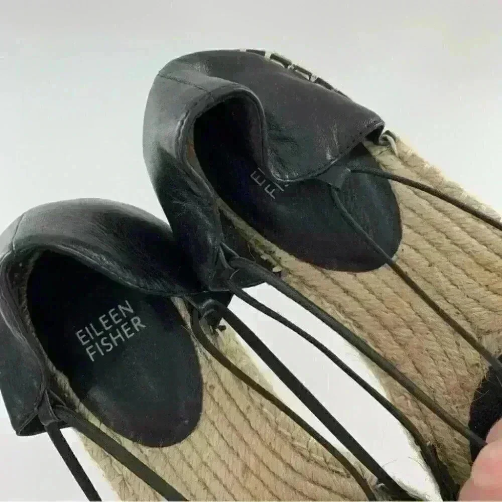 New Eileen Fisher womens Lee espadrille flat size 10 black leather
